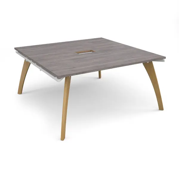 Image of Fuze Square Modular Office Boardroom Table Wooden Frame with Power Module Cut Out - Grey Oak