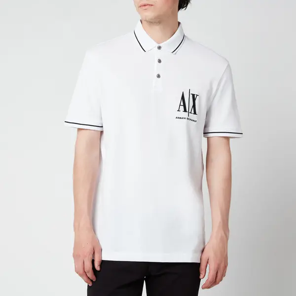 Image of Armani Exchange Mens AX Logo Tipped Polo Shirt - White - XL