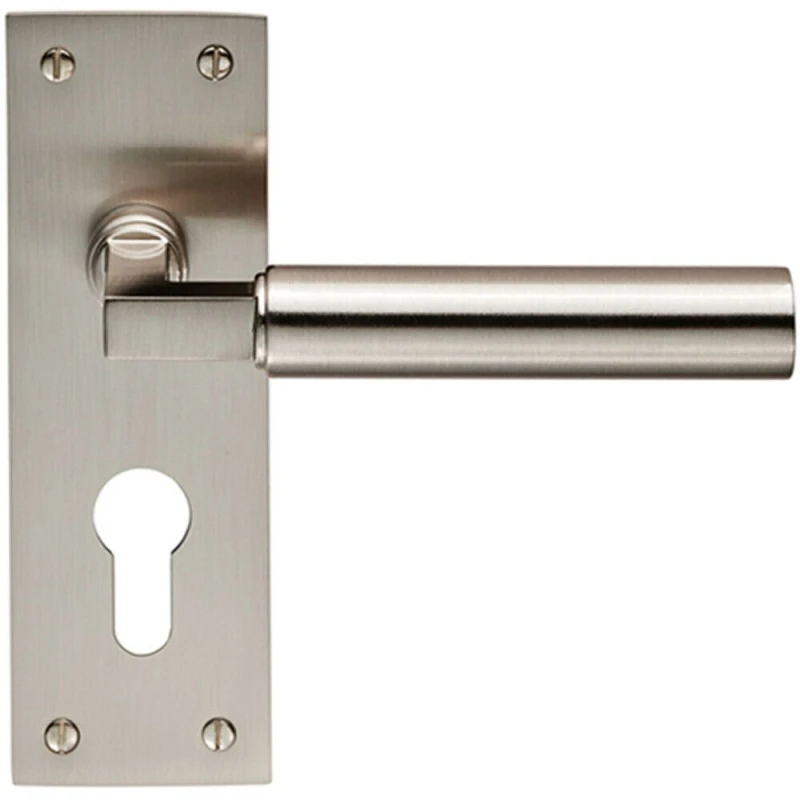 Image of Loops PAIR Round Bar Handle on Slim Euro Lock Backplate 150 x 50mm Satin Nickel Metallics