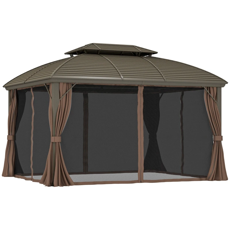 Image of Outsunny Outsunny 3.65 x 3(m) Aluminium Outdoor Gazebo w/ Hardtop Double Roof, Coffee