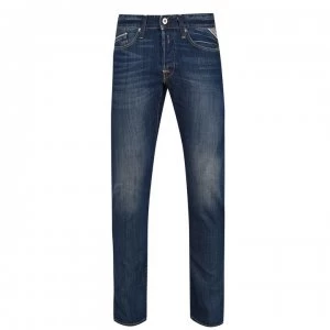 Image of Replay Mid Straight Jeans - Mid Blue