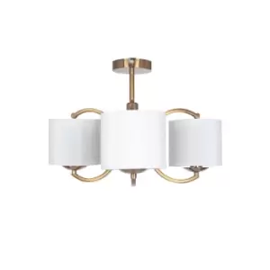 Image of Satin Brass Metal Curved 3 Arm Semi Flush Pendant