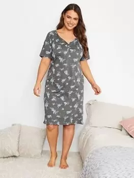 Image of Yours Sparkle Floral Placket Nightdress, Grey, Size 34-36, Women
