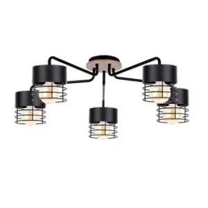 Image of Casa Multi Arm Semi Flush Ceiling Light Black, Wood, 70cm, 5x E27