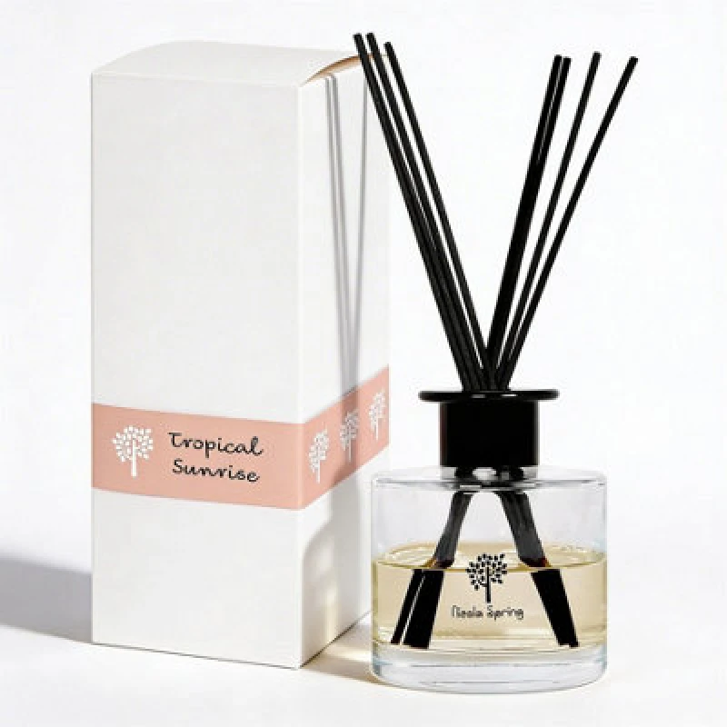 Image of Nicola Spring Glass Reed Diffuser - 200ml - Tropical Sunrise - Fruity Summer Fragrance With 8 Reeds Long Lasting Scent