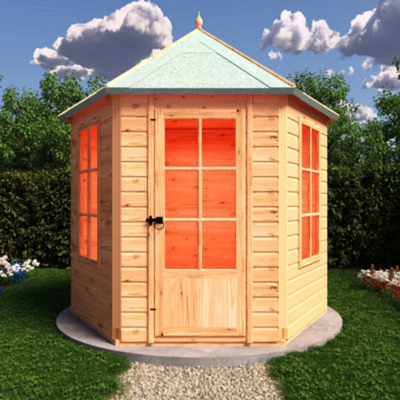 Image of Shire Welwick Hexgaonal 8X7ft Summerhouse With Single Door And 2 Opening Windows