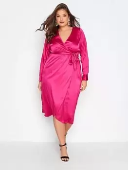 Image of Yours Satin Wrap Dress - Pink, Size 20, Women