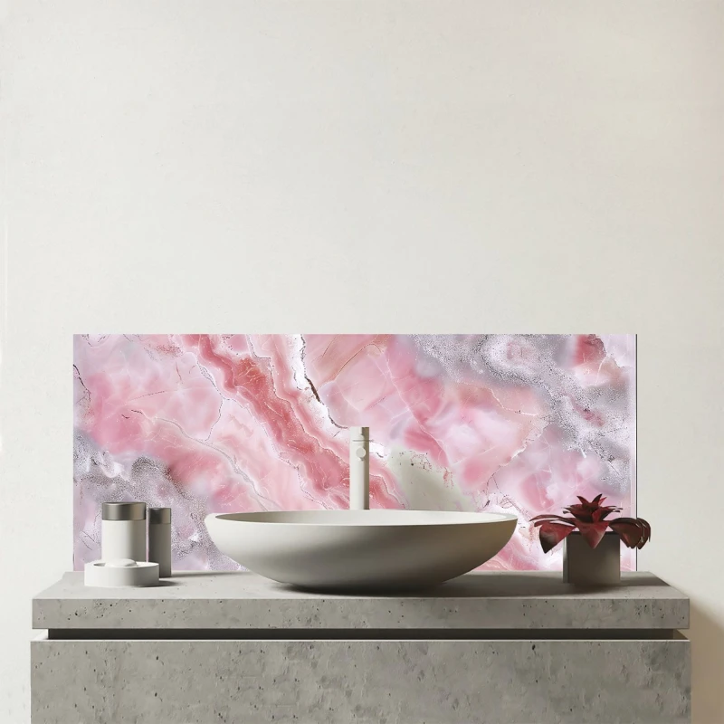 Image of Warren Reed - Designer Pale & Grey Marble Effect Glass Bathroom Splashback in Purple Purple Unisex