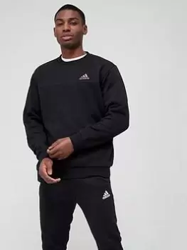 Image of adidas Fleece Colourblock Crew Sweat Top - Black Size XL Men