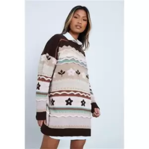 Image of I Saw It First Chocolate Mixed Jacquard Oversized Jumper - Brown