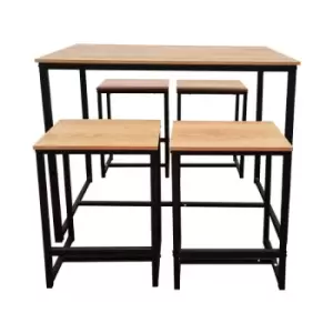 Image of Industrial Style Bar Table Set with 4 Stools - Light Brown