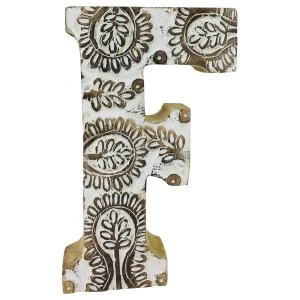 Image of Letter F Hand Carved Wooden White Flower