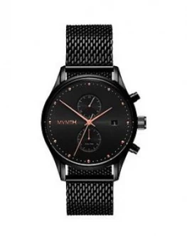 Image of MVMT Voyager Black and Rose Gold Detail Chronograph Dial Black IP Stainless Steel Mesh Strap Mens Watch, One Colour, Men