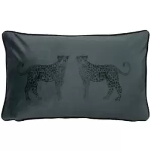 Image of Evans Lichfield Savannah Leopard Cushion Cover (50cm x 30cm) (Petrol) - Petrol