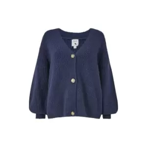 Image of Yumi Navy Button Front Knitted Cardigan - Blue