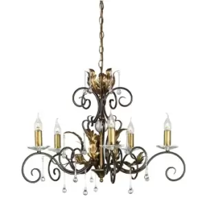 Image of Elstead Amarilli - 5 Light Chandelier Bronze, Gold Floral Leaves Design , E14