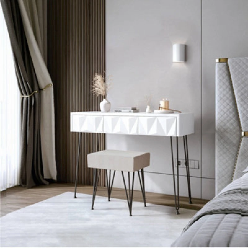 Image of CARME Home Claudia Dressing Table & Velvet Stool White/black Leg