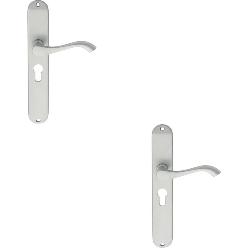 Image of Loops 2x PAIR Curved Handle on Long Slim Euro Lock Backplate 241 x 40mm Satin Chrome Multi