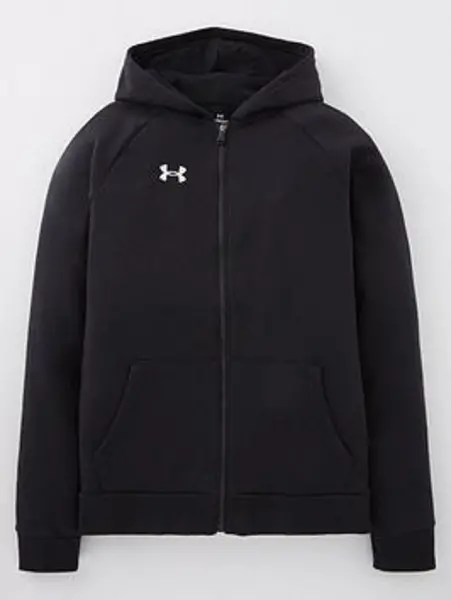 Image of Under Armour Junior Boys Rival Fleece Full Zip Hoodie - Black/White, Size XL