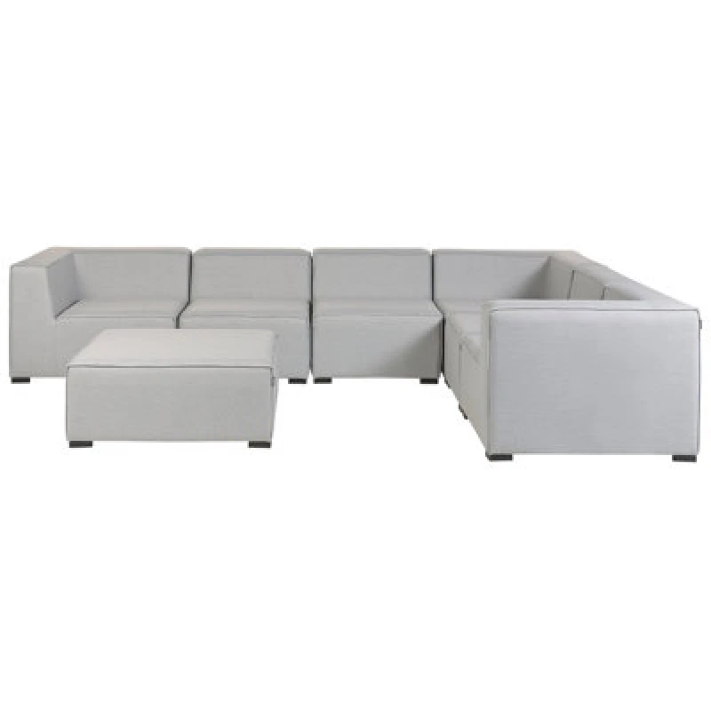 Image of Beliani Garden Corner Sofa With Ottoman 7 Seater Arezzo Left Hand Modular Light Grey
