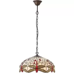 Image of Tiffany Glass Hanging Ceiling Pendant Light Bronze Chain Dragonfly Shade i00106