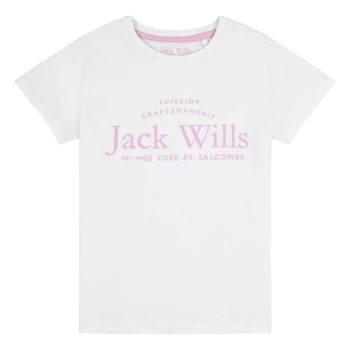 Image of Jack Wills Kids Girls Forstal Script Logo T-Shirt - White