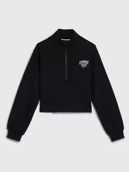 Image of Tommy Hilfiger Girls Varsity Half Zip Sweat Top- Desert Sky, Navy, Size Age: 8 Years, Women