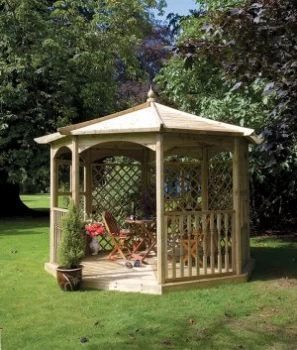 Image of Grange Fencing Regis Octagon Wooden Gazebo with Glass Panels - Mirror and Balustrade