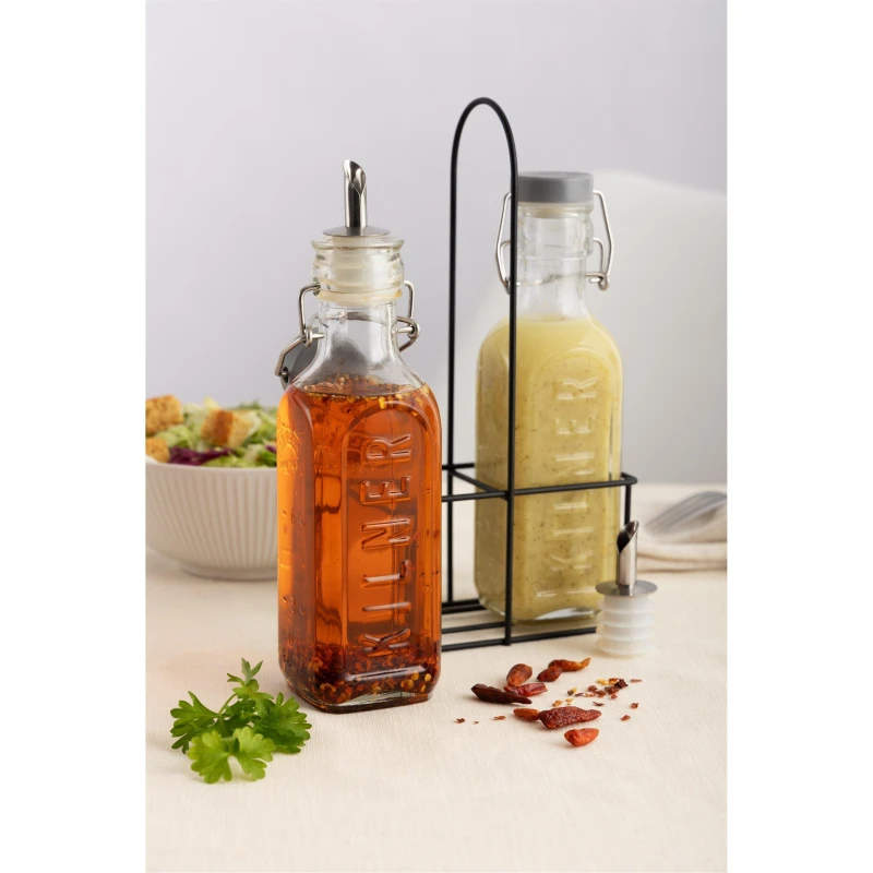 Image of Kilner Oil Bottles and Metal Rack 300ml (2 Pack)