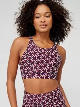 Image of Tommy Sport Mid Intensity Printed Racer Sports Bra - Red, Print, Size XS, Women