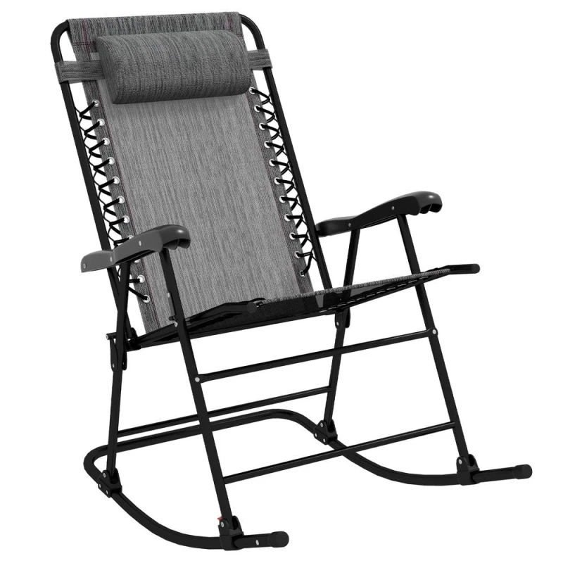 Image of Outsunny Outsunny Folding Rocking Chair Outdoor Portable Zero Gravity Chair Grey 5056725399399