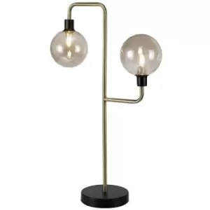 Image of Luminosa Lighting - Table Lamp, 2 Light G9, Matt Black, Antique Brass, Cognac Glass