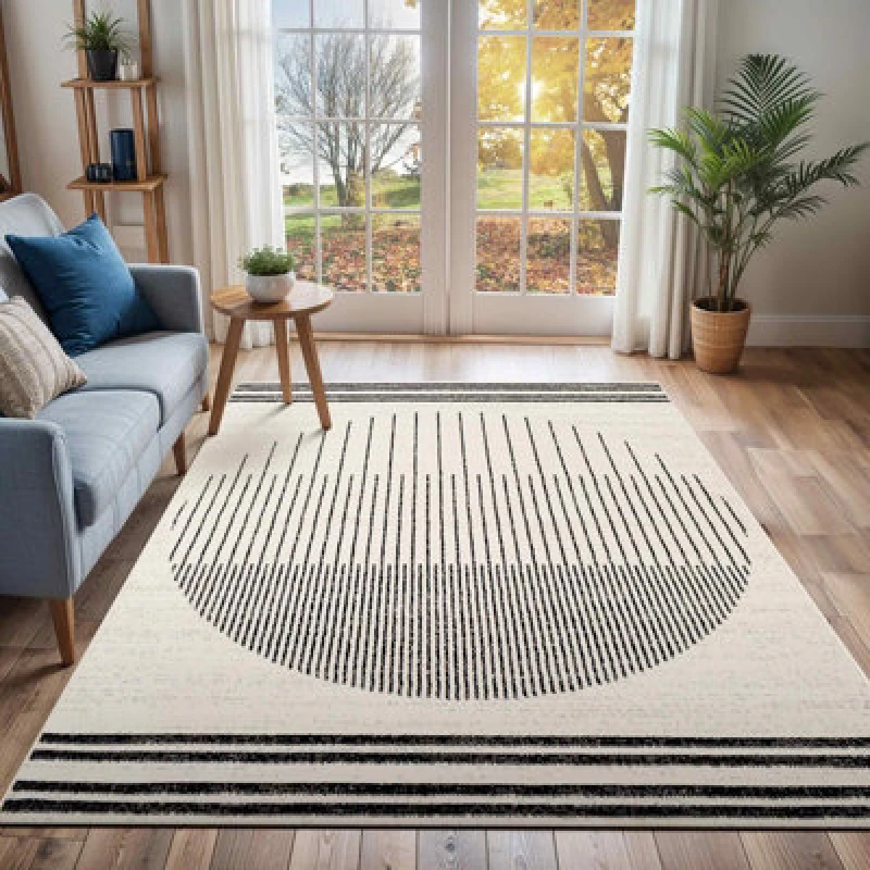 Image of Livabliss Scandi Geometric White/black Enso Area Rug 150 X 213cm - Easy Care, Non Shedding, Ideal For Living Room & Bedroom