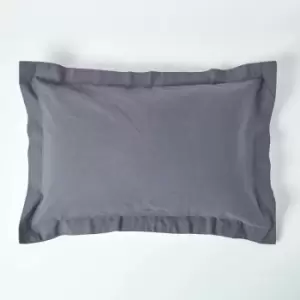 Image of Dark Grey Linen Oxford Pillowcase, Standard - Grey - Homescapes