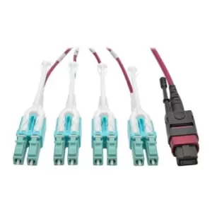 Image of Tripp Lite N845-02M-8L-MG 40G MTP/MPO to 4xLC Fan-Out OM4 Plenum-Rated Fiber Optic Cable 40GBASE-SR4 Push/Pull Tabs Magenta 2 m