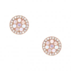 Image of Fossil Ladies Rose Gold Tone Crystal Disc Stud Earrings