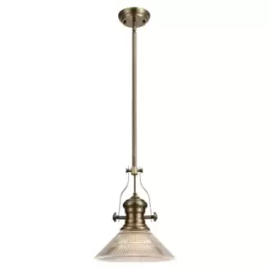Image of Luminosa Lighting - Telescopic Dome Ceiling Pendant E27 With 30cm Cone Glass Shade, Antique Brass, Clear
