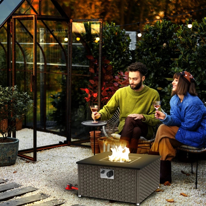 Image of Outsunny 13 KW Rattan Gas Fire Pit Table - Propane Fire Pit for Garden - Grey TJ Hughes 5063603067523