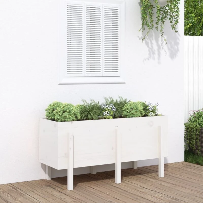 Image of vidaXL Garden Raised Bed White 121x50x57cm Solid Wood Pine, White 825227