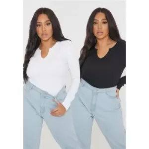 Image of Missguided Plus Size Long Sleeve T Shirt 2 Pack - White