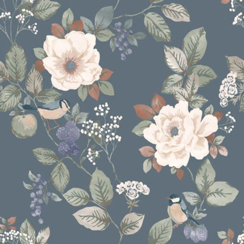 Image of Belgravia Decor Bramble Blue Floral Wallpaper Blue