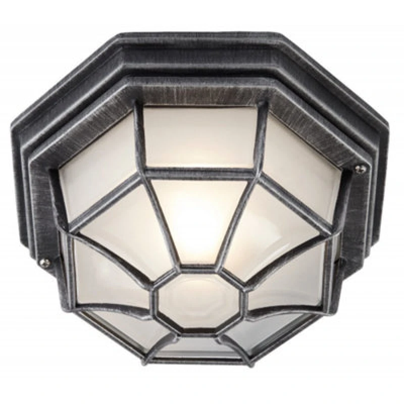 Image of Happy Homewares Traditional Hexagonal Black/silver Flush Ceiling Porch Light