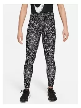 Image of Nike Older Girls Nk Df Ic One Luxe Lggng Aop, Black/Pink, Size Xs=6-8 Years