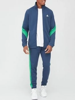 Image of adidas Cotton Tracksuit - Navy/Green, Size S, Men