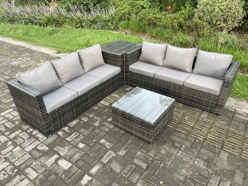 Image of Fimous Rattan Garden Furniture Set 6 Seater Patio Outdoor Lounge Sofa Set with Side Table Square Coffee Table Dark Grey Mixed Dark Grey