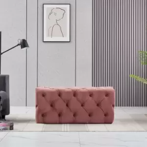 Image of Melia Velvet Small Rectangle Pouffe Ottoman Bench Footrest lux Design Button Detailed Pink