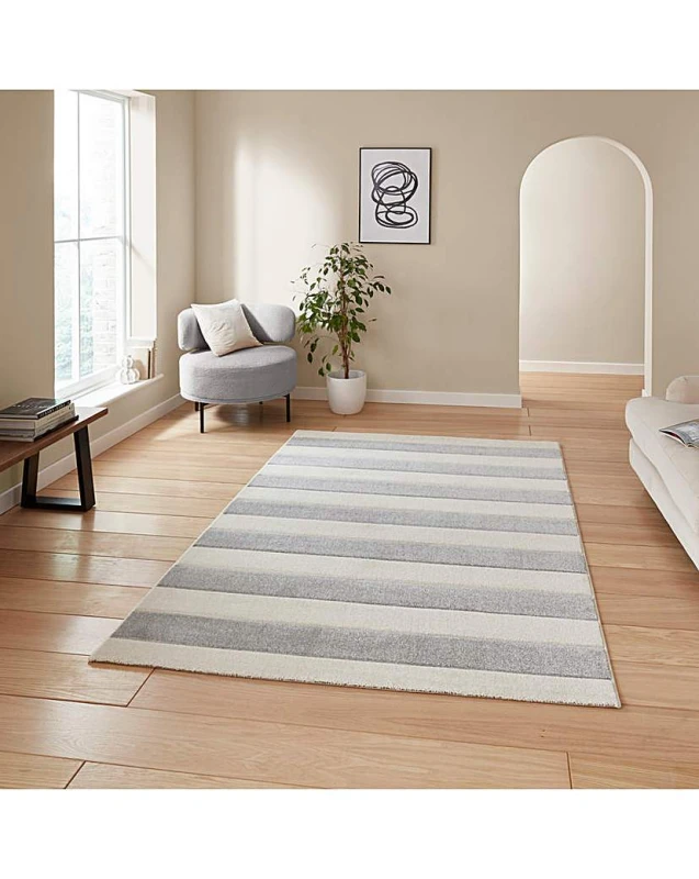 Image of Catherine Lansfield Cove Stripe Modern Linear Rug Grey