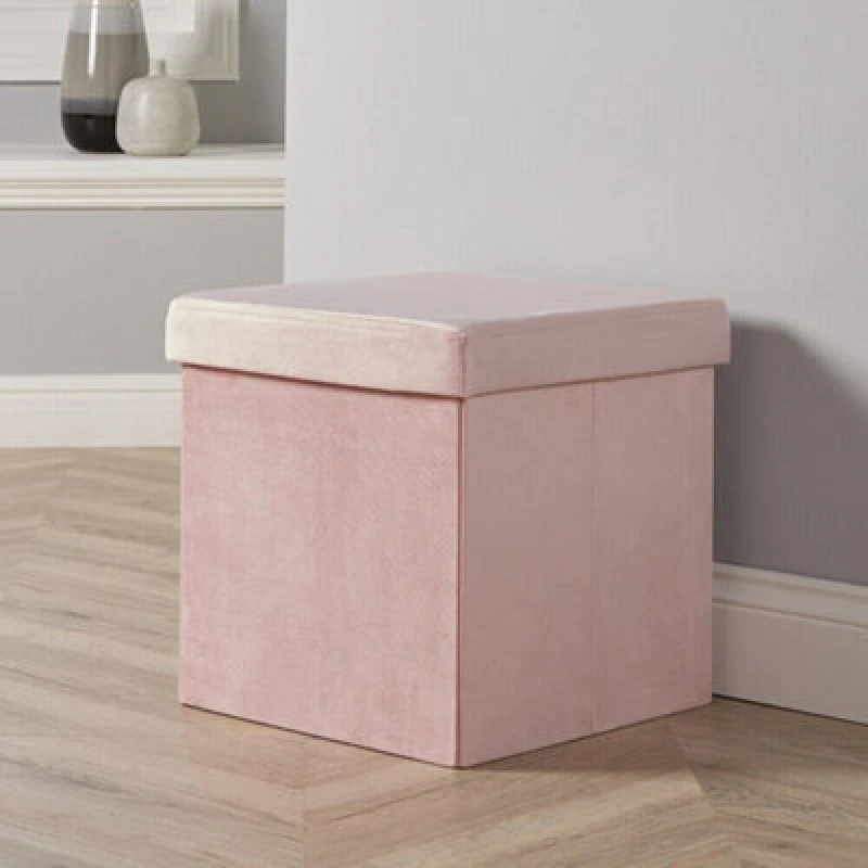 Image of Home Source Sofia Folding Velvet Square Storage Ottoman Light Pink