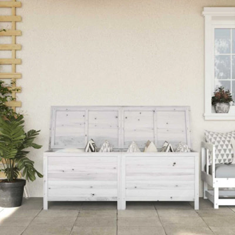 Image of vidaXL Garden Storage Box White 150x50x56.5cm Solid Wood Fir, White 364757