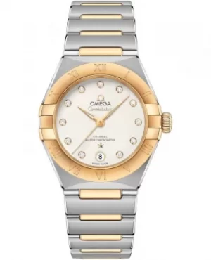 Image of Omega Constellation Manhattan Chronometer 29mm Silver Dial Diamond Yellow Gold and Stainless Steel Womens Watch 131.20.29.20.52.002 131.20.29.20.52.0